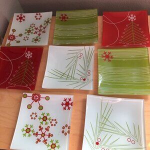 PartyLite Merry Christmas Pillar Trays Green White Red Set of 8 P90388 NEW